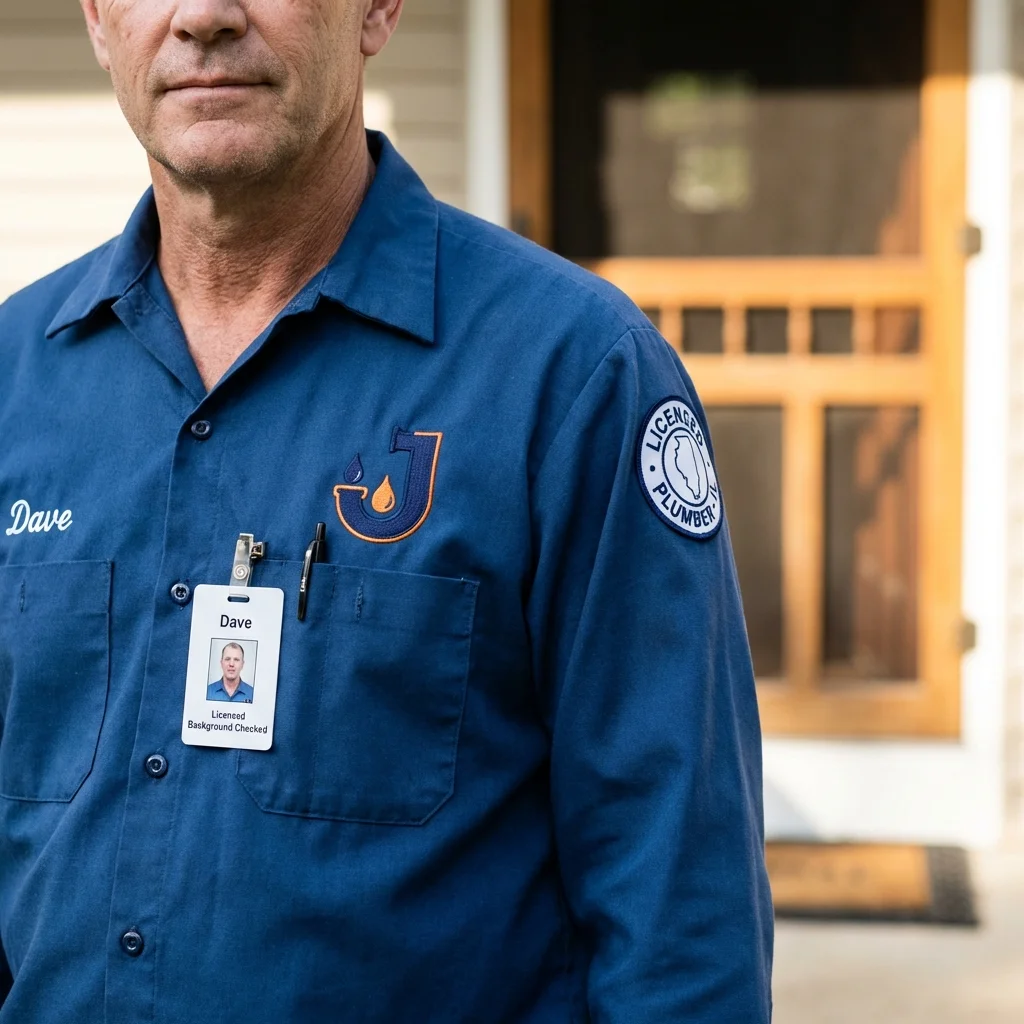 Licensed plumber showing ID badge in Maud, OK