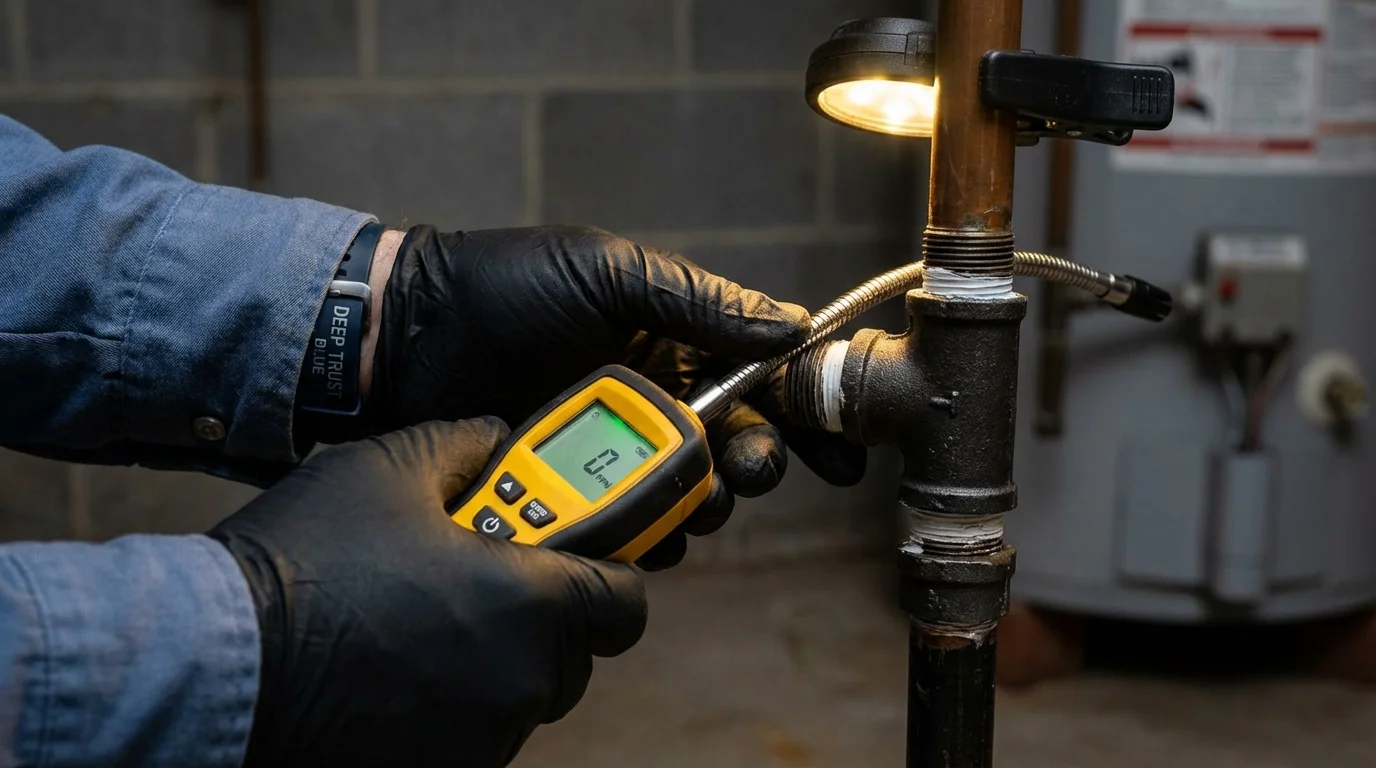 Gas leak detection with electronic sniffer by Johns Plumbing LLC in Maud
