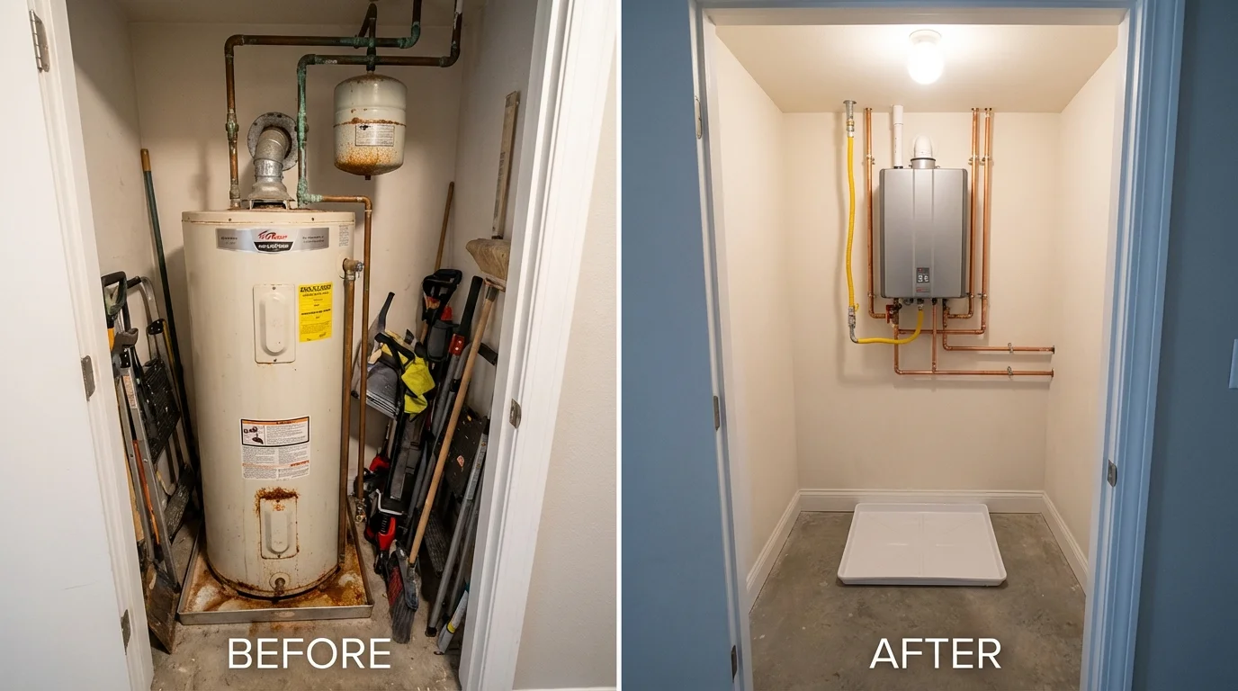 Tank water heater versus wall-mounted tankless unit comparison for Maud, OK homeowners