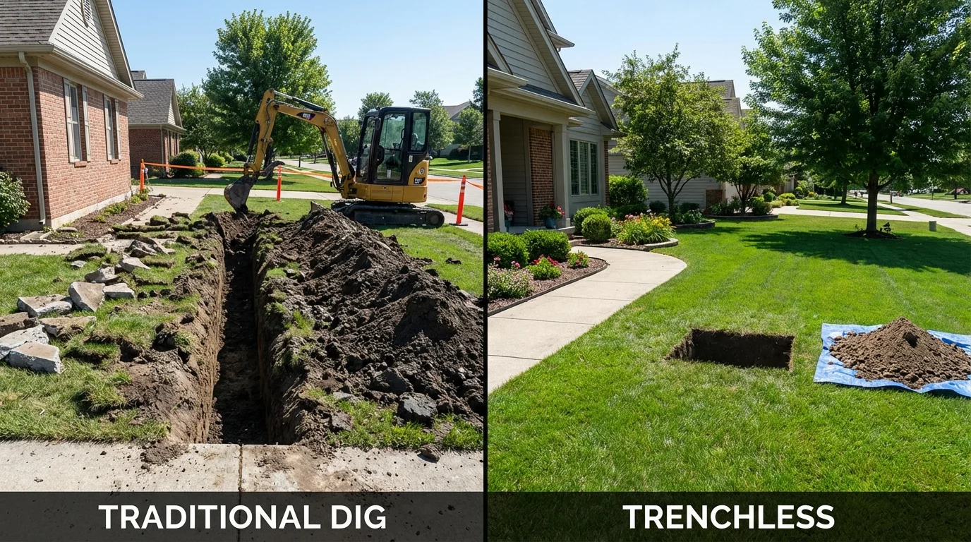 Trenchless sewer repair with minimal yard damage versus traditional excavation in Maud, OK